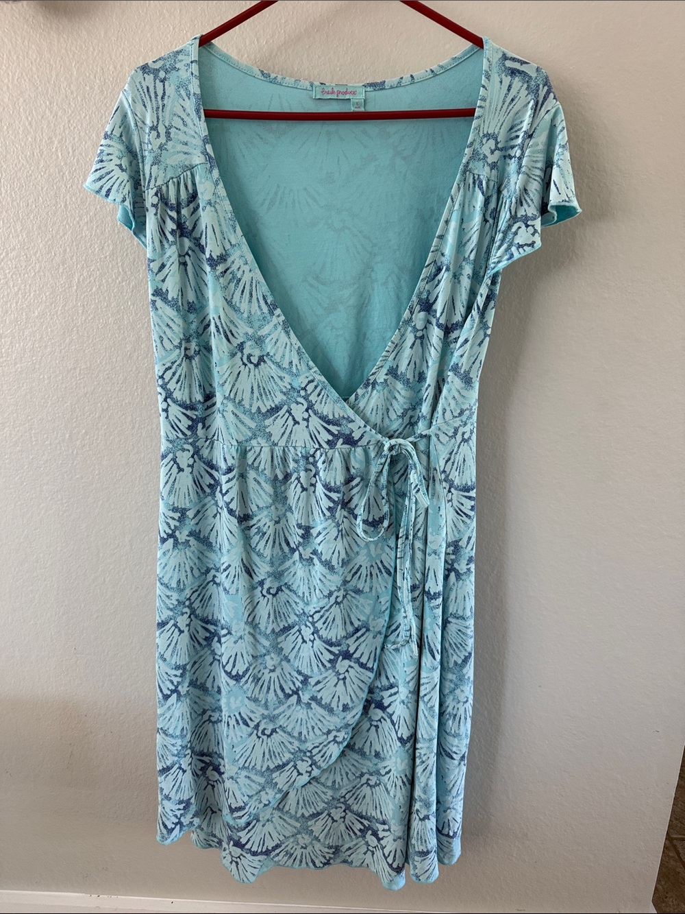 fresh produce Aqua Floral Wrap Midi Dress with Side Tie